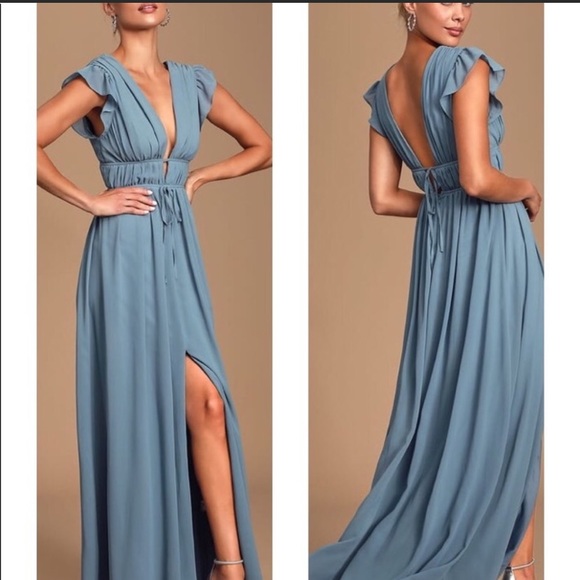 Lulus Dresses & Skirts - Lulus I’m All Yours Slate Blue Ruffled Maxi Dress